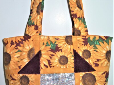 Lux Canvas Tote, Rhinestone Hand Bag, Purse, Floral Tote, Quilted Tote, Applique Tote, Yellow Floral Purse, Sewnsewsister - image4